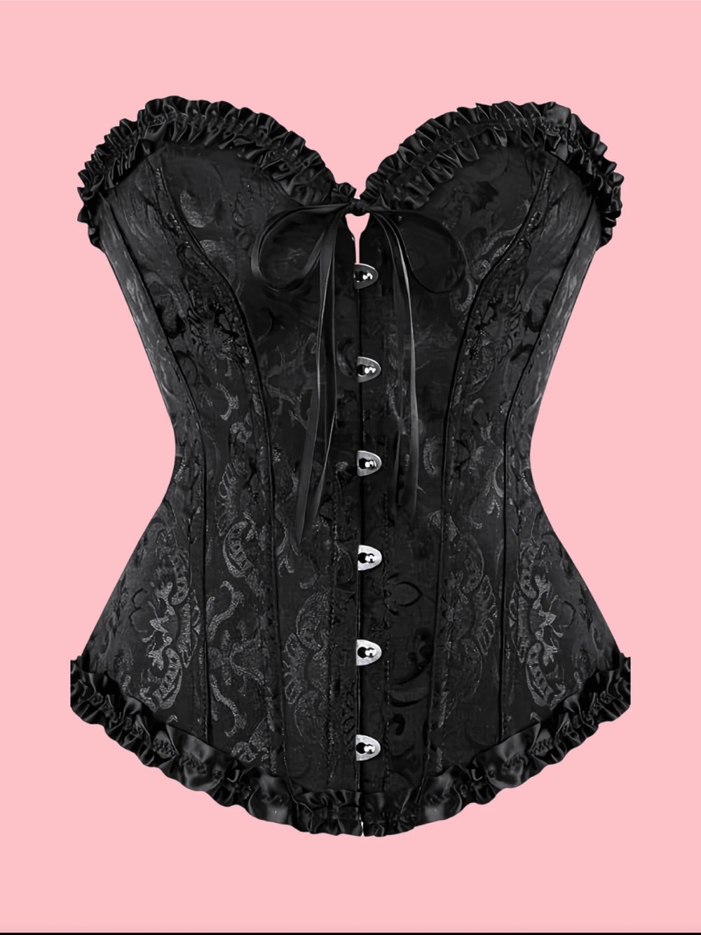 NWOT: Black Satin Brocade Corset Top